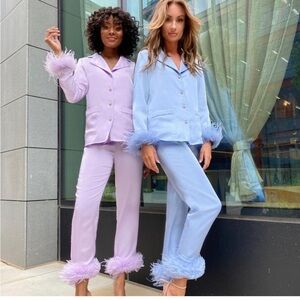 Nadine Merabi Darcie blue satin silk pajamas top